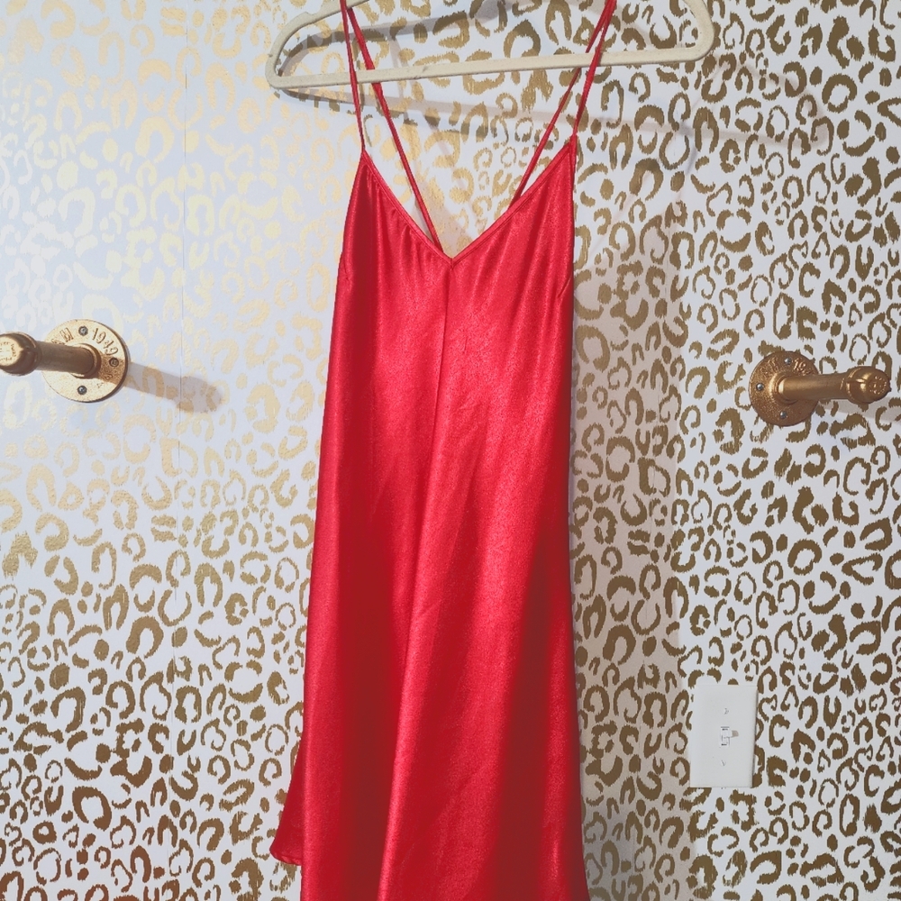 Red Satin Slip, Thong, and Kimono Robe Set